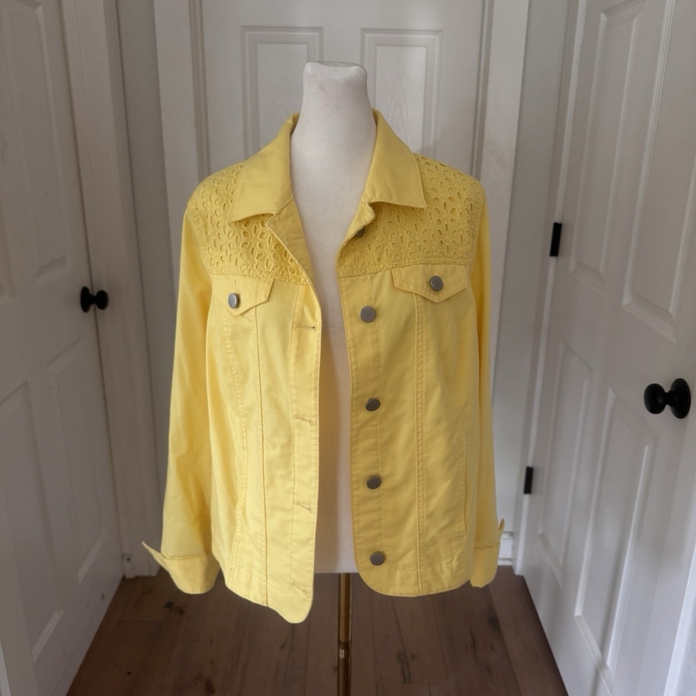 Allison Daley Yellow Eyelet Detail Button-Front Denim Jacket Lightweight 10 M